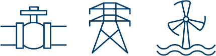 Icons: pipeline, power line, wind turbine
