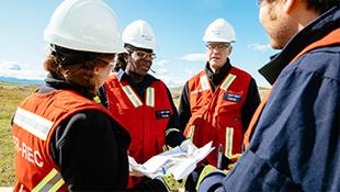 Four CER inspectors looking at documents in the field