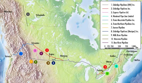Figure&nbsp;2.1 - Major Oil Pipelines Regulated by the NEB