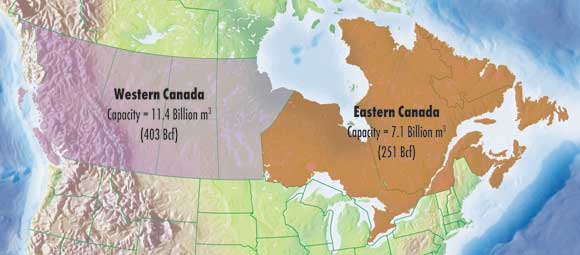 Figure&nbsp;3.4 - Distribution of Canadian Gas Storage, 2009