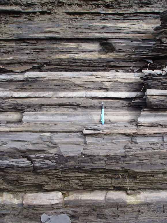 Figure&nbsp;2&nbsp;: Schistes d’Utica pr&egrave;s de Donnacona, au Qu&eacute;bec