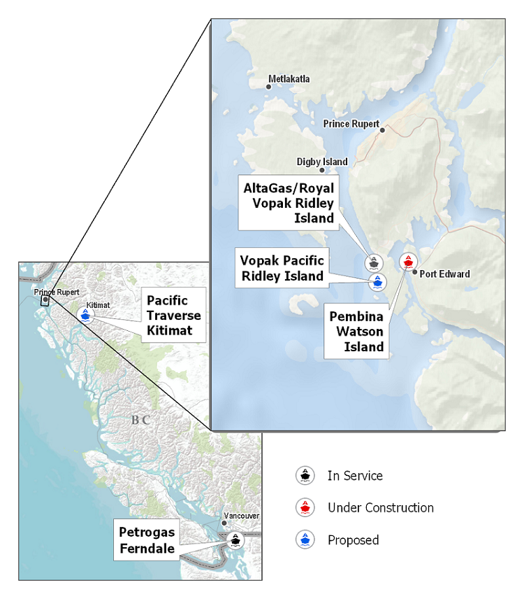 Figure&nbsp;1: British Columbia’s Proposed Propane Marine Export Terminals