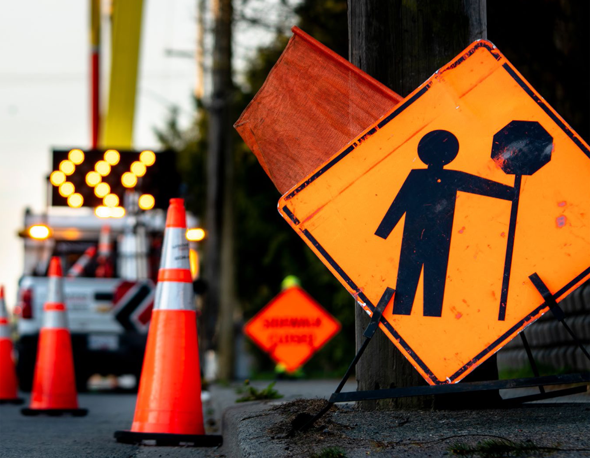 Traffic cones and traffic control sign