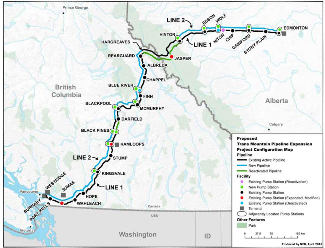 Figure 1: Trans Mountain Pipelines ULC &ndash; Proposed Trans Mountain Pipeline Expansion Project Configuration Map