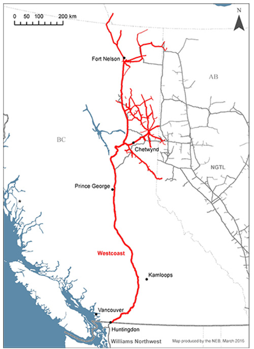 Figure 1: Westcoast’s transmission system map