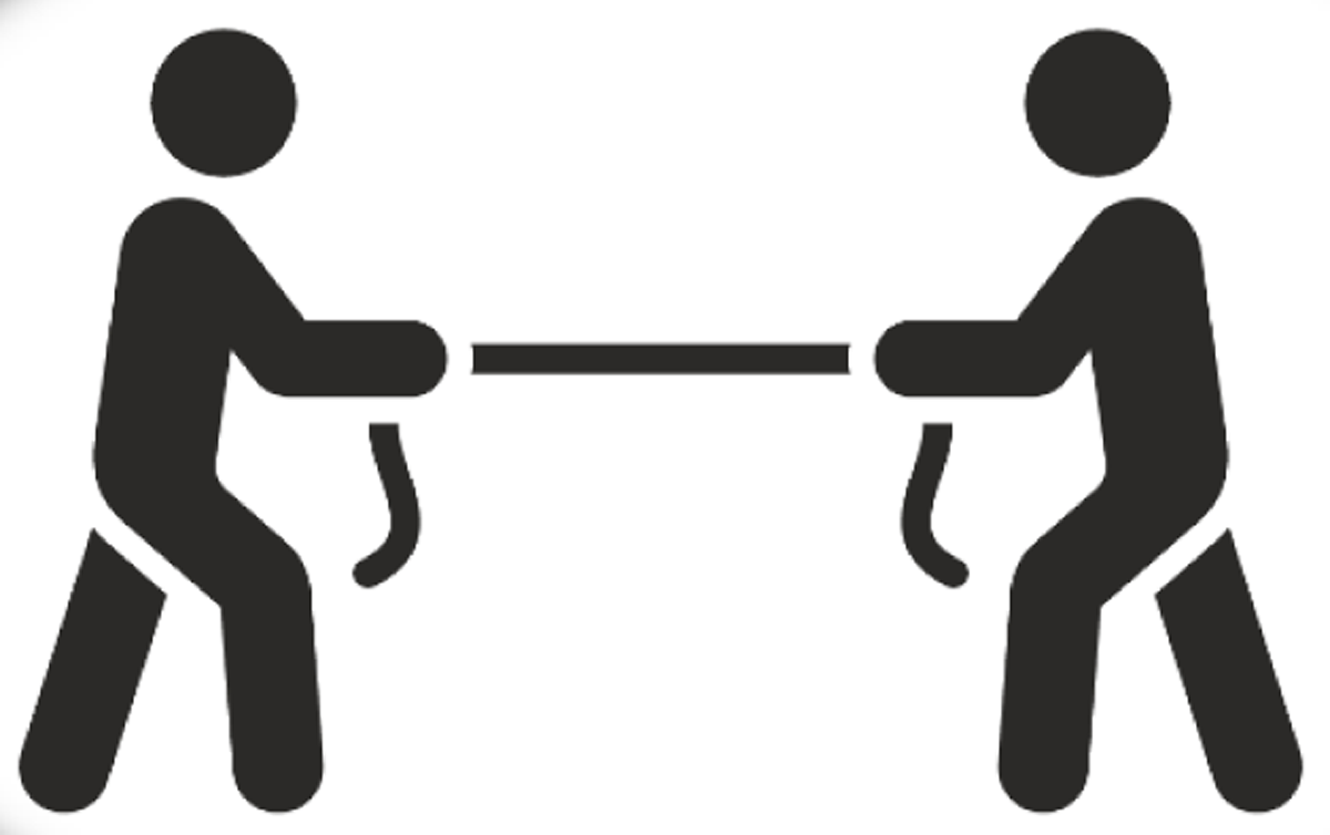 Icon &ndash; Silhouettes of two people facing each other, each pulling on a rope in tug-of-war style.