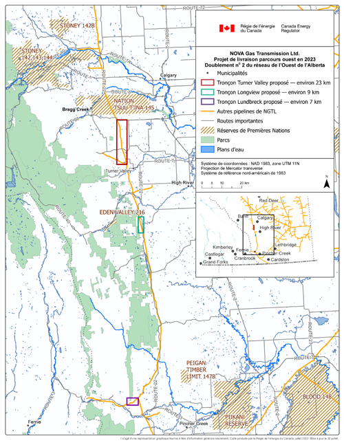 NOVA Gas Transmission Ltd. &ndash; Livraison parcours ouest en 2023 &ndash; Carte