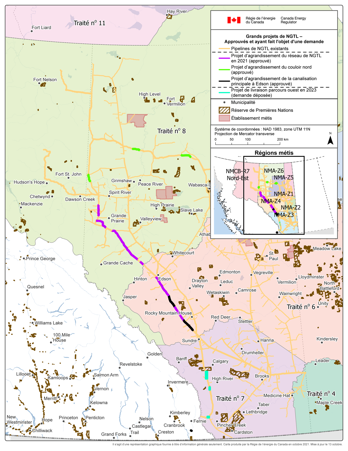 Figure&nbsp;1 &ndash; Carte des grands projets de NGTL &ndash; Approuvés et en cours d’examen