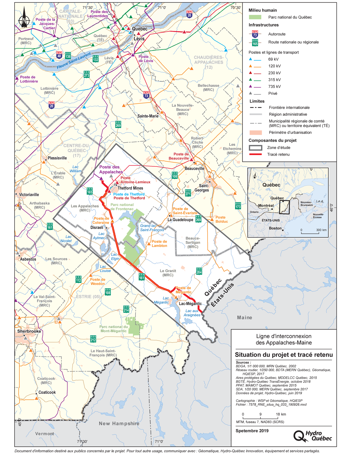 Ligne d'interconnexion des Appalaches-Maine &ndash; Situation du projet et tracé retenu