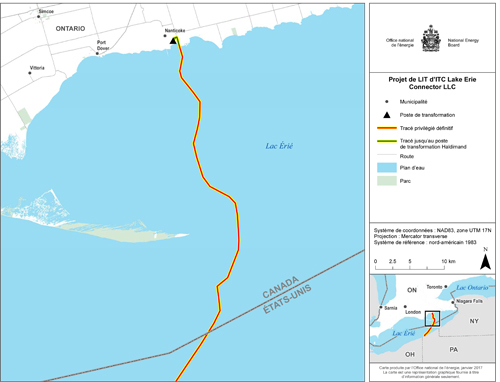 Carte du projet de raccordement sous le lac Érié