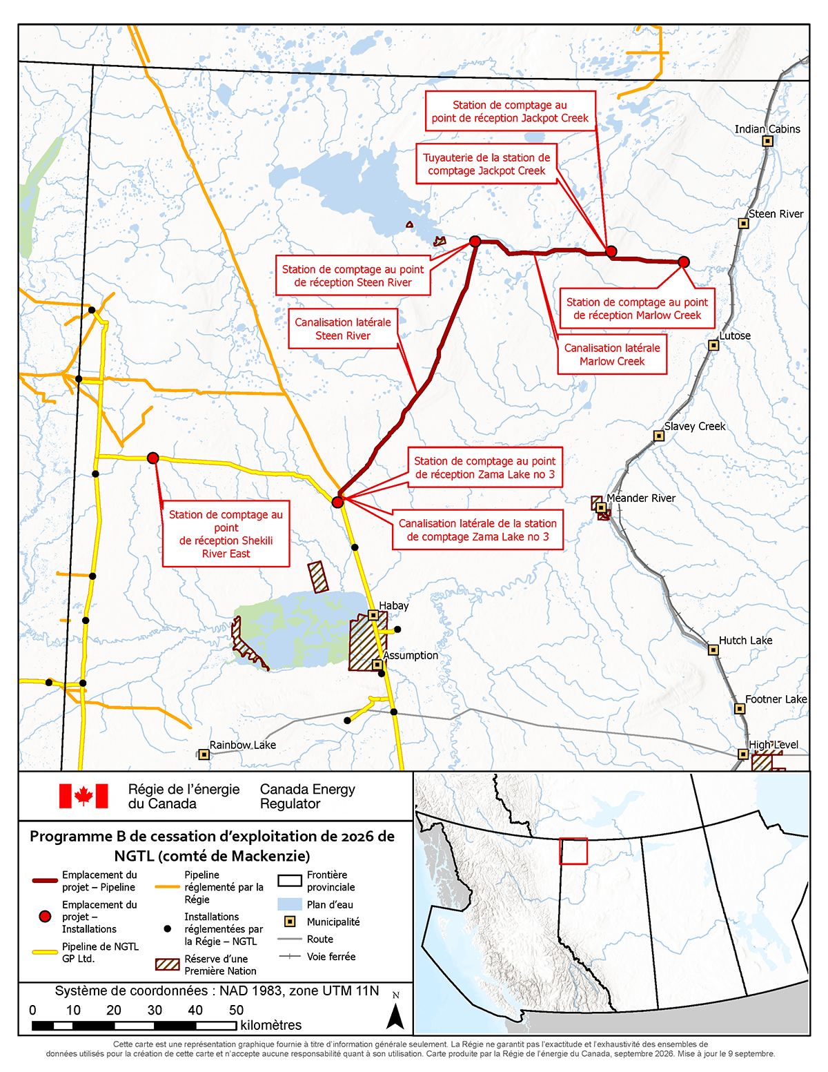 NGTL GP Ltd., à titre de commandité, au nom de NGTL Limited Partnership – Programme B de cessation d’exploitation de 2026 (comté de Mackenzie) carte