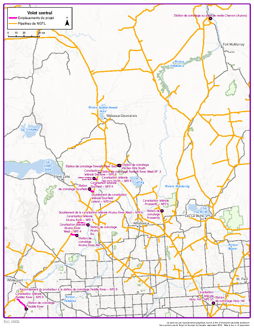 Carte Volet central &ndash; Programme de cessation d’exploitation de stations de comptage et de canalisations latérales de 2024 de NGTL GP