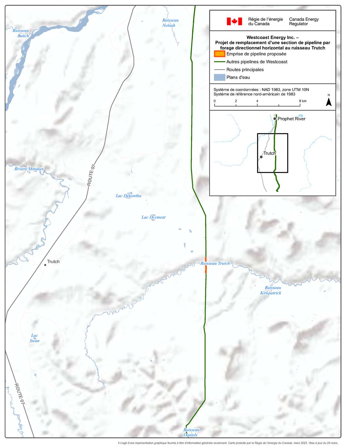 Carte &ndash; Westcoast Energy Inc. &ndash; Projet de remplacement de la canalisation Trutch Creek par forage directionnel horizontal («&nbsp;FDH&nbsp;»)