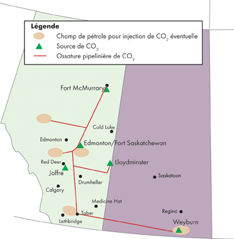 Sch&eacute;ma de l’ossature pipelini&egrave;re pour le CO<sub>2</sub> en Alberta