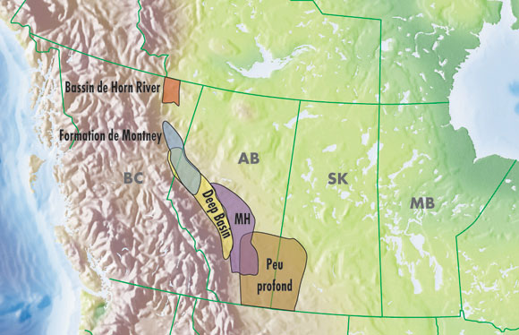 Figure&nbsp;5.3 - Régions de gaz naturel productives dans l’Ouest canadien