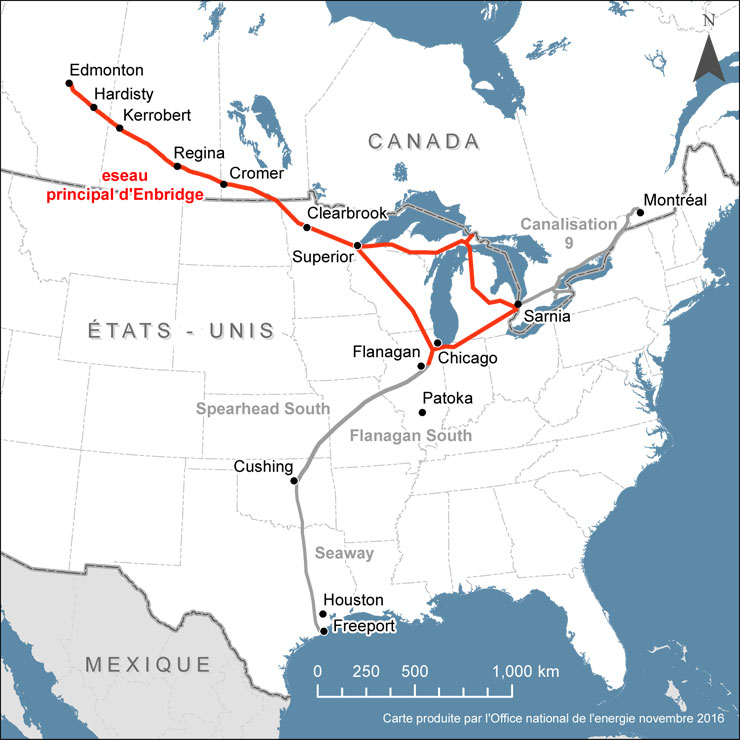 Carte du Réseau principal d'Enbridge
