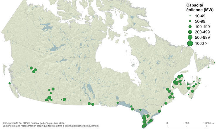 Figure&nbsp;10 &ndash; Carte des centrales éoliennes au Canada