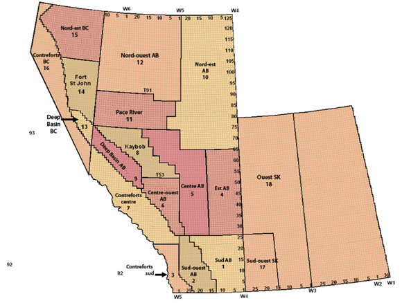 Figure&nbsp;1&nbsp;: Carte r&eacute;gionale - Bassin s&eacute;dimentaire de l’Ouest canadien