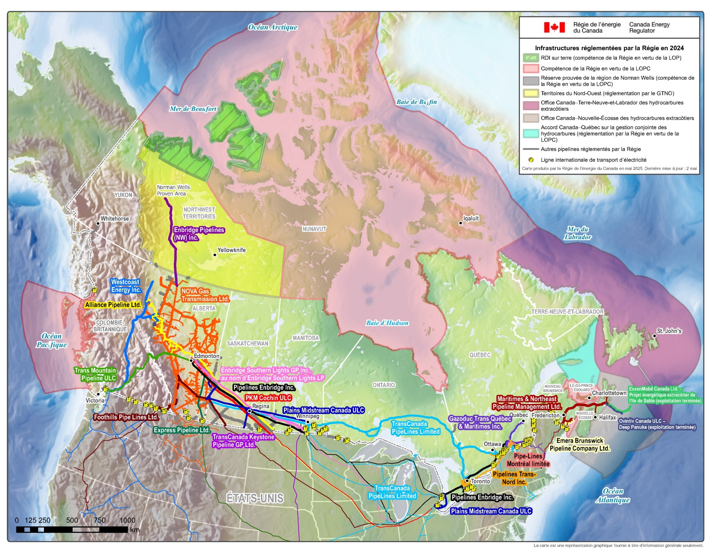 Carte du Canada intitulée « Mandat de réglementation de la Régie ».
