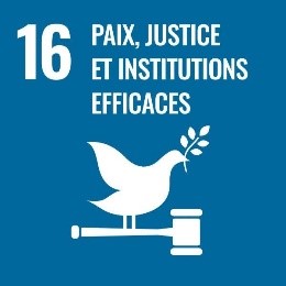 Icône montrant le chiffre 16 et les mots Paix, justice et institutions efficaces